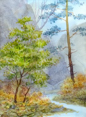 suluboya manzara. sonbahar ormandaki Mountain brook