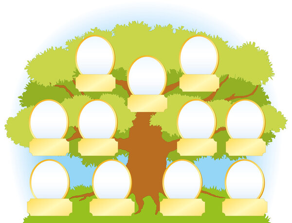 Векторное семейное дерево с рамками для портретов и баннерами для sig
