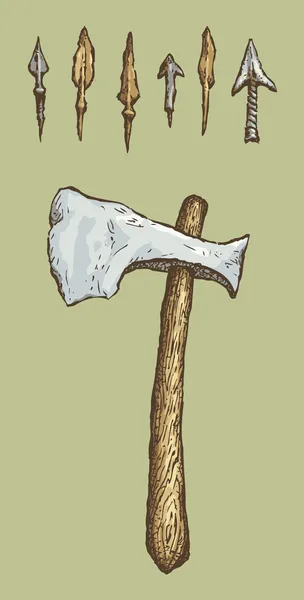 Serie de ilustraciones vectoriales de hallazgos arqueológicos. Arrowhea — Vector de stock