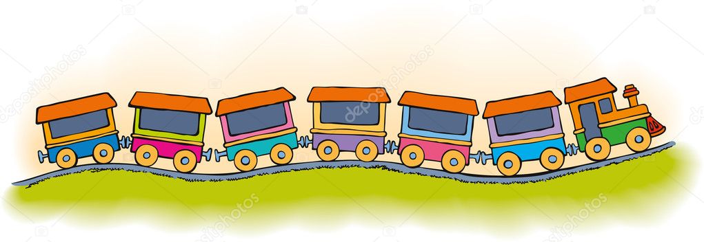 Vector stylized toy train with six carriages