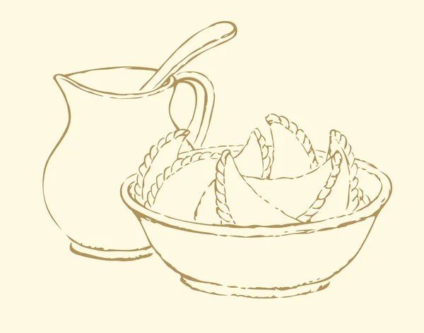 矢量静物。传统的乌克兰菜: 饺子，所以 — 图库矢量图片