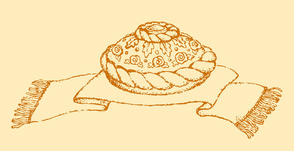 Vector drawing. Karavai - traditional Slavic holiday bread