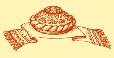 vektör çizimi. karavai - geleneksel Slav tatil ekmek