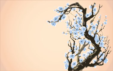Vector background. Blossoming branches of an old tree