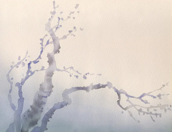 水彩画の背景。冬の古い木を枝します。 — ストック写真