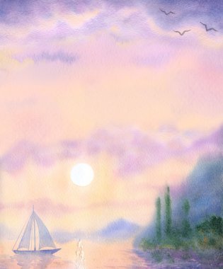 suluboya manzara arka plan. Yelkenli deniz sessiz akşam