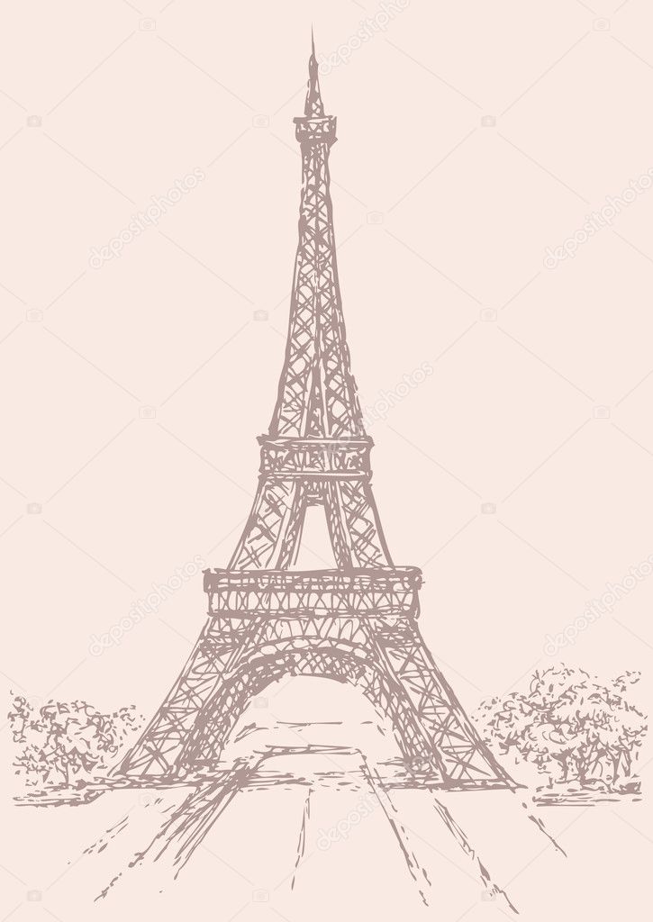 vector drawing from a series of landmarks eiffel tower in paris france stock
