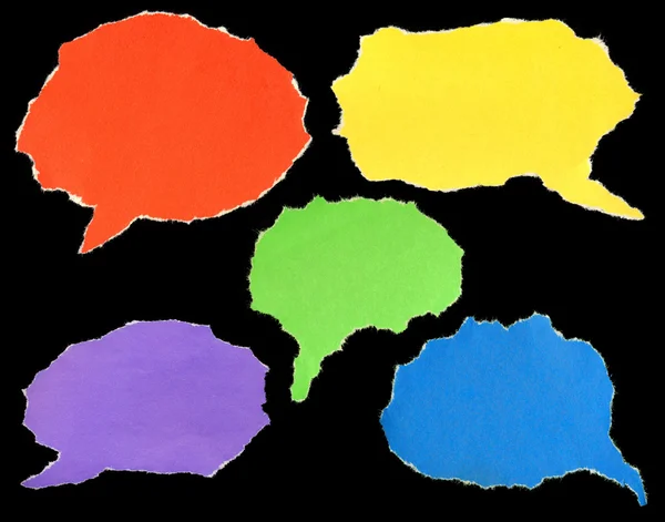 Konuşma balonları yırtık hurda renkli kağıt — Stok fotoğraf