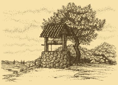 vektör yatay. Tree Hill gölgede de eski