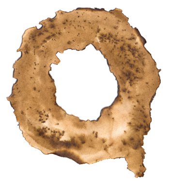 beyaz zemin üzerinde yanmış kağıt alfabe. harf q