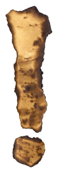 Alfabet spalonego papieru na białym tle. Znaki interpunkcyjne: znak wykrzyknika — Zdjęcie stockowe