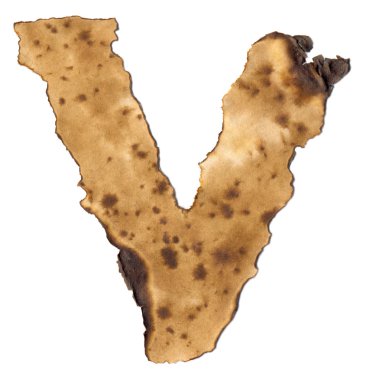 beyaz zemin üzerinde yanmış kağıt alfabe. harf v