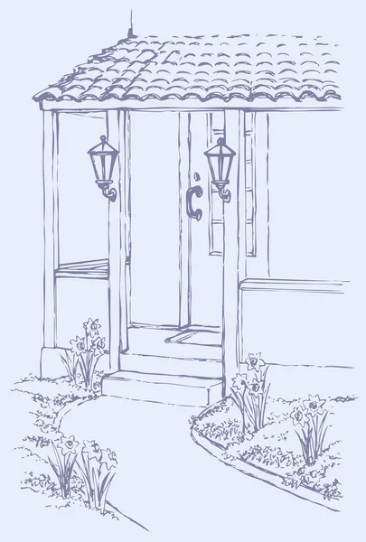 Vektor illustration. sökvägen till verandan i mysiga hem — Stock vektor