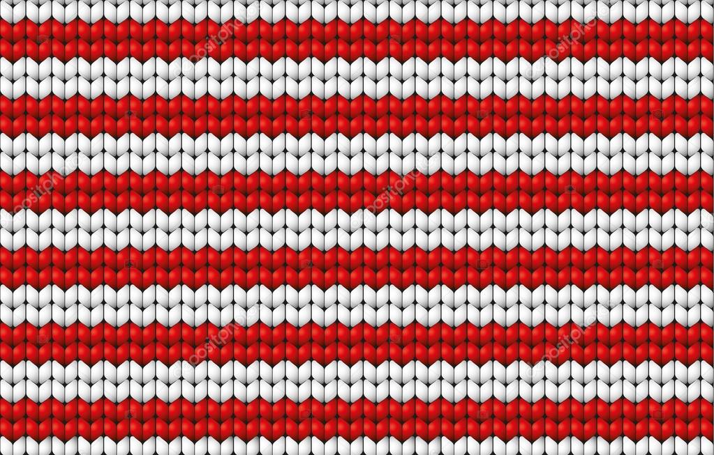 Vector seamless background. Knitted fabric with white and red stripes