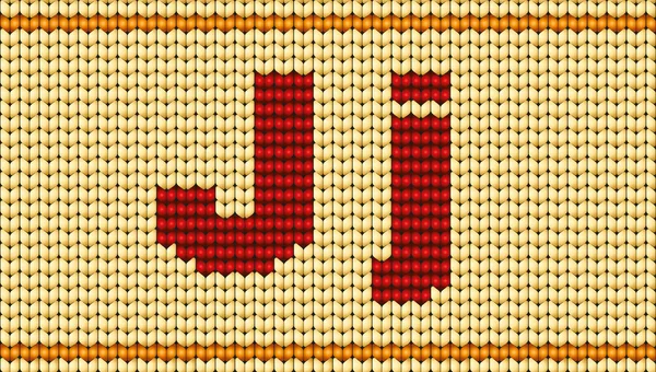 Vector Red knitted alphabet. Letter J — Stock Vector