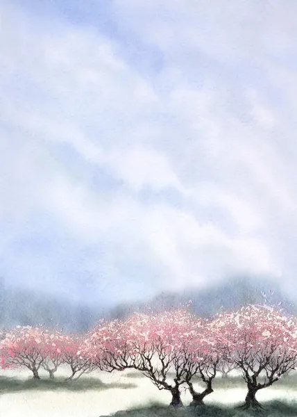 四季折々 の草原のシリーズの水彩風景