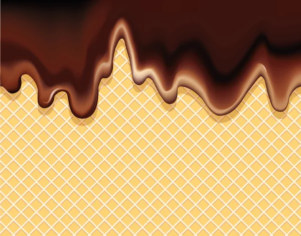 Vector achtergrond van donkere chocolade stroomt op wafer — Stockvector