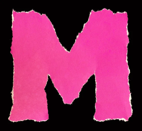 Letters from torn scraps of colored paper. Letter M — Stock Photo, Image