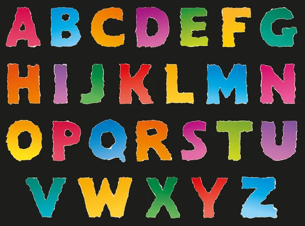 Векторный алфавит из разорванных клочков цветной бумаги — стоковый вектор