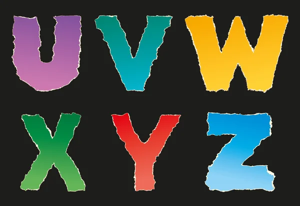 Vector alfabet van gescheurde stukjes gekleurd papier — Stockvector