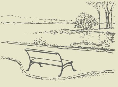 vektör yatay. nehre bakan Park Bench