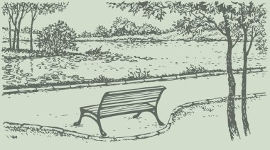 vektör yatay. nehre bakan Park Bench