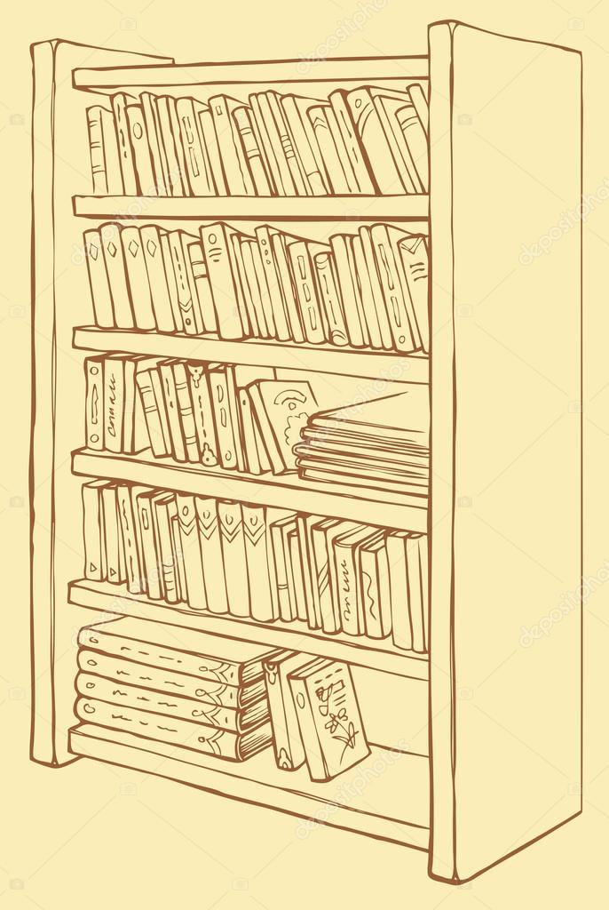 vector tekening. boekenkast met diverse boeken — Stockvector ... vector tekening. boekenkast met diverse boeken — Stockvector ...