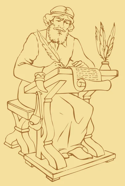 Vector outline drawing of an ancient chronicler — Stock Vector