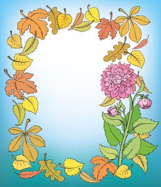 sonbahar vektör çerçeve. arka plan etrafında dahlias düşen yapraklar