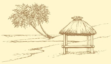 vektör deniz. palmiye ağaçları bungalov üzerinde deniz kıyısına yakın