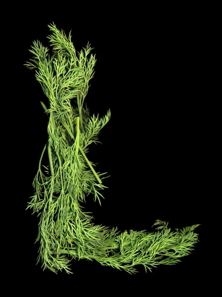 Vegetable Alphabet of sprigs of dill. Letter L — Stock Photo, Image