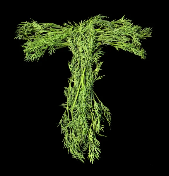 Vegetable Alphabet of sprigs of dill. Letter T — Stock Photo, Image