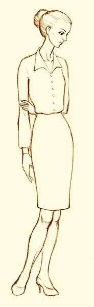 Gambar pensil. Sketsa seorang wanita bisnis muda — Stok Foto