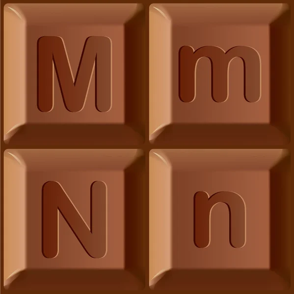 Alphabet vectoriel stylisé. Caractères imprimés sur des blocs de barre de chocolat . — Image vectorielle