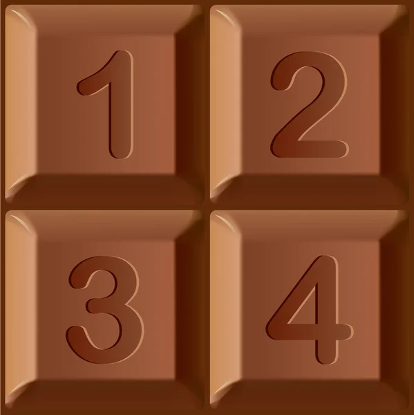 Vektor uppsättning stiliserade tecken skrivs ut på block av choklad bar. Siffrorna 1, 2, 3, 4 — Stock vektor