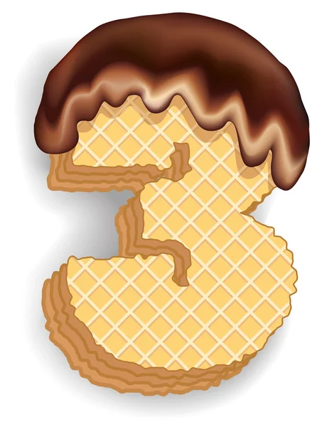 Número 3 formado por obleas con crema de chocolate — Vector de stock