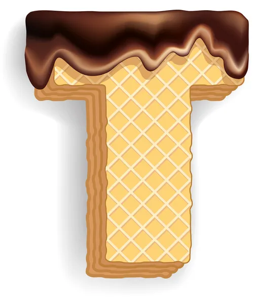 Letra T consistente en obleas con crema de chocolate — Vector de stock