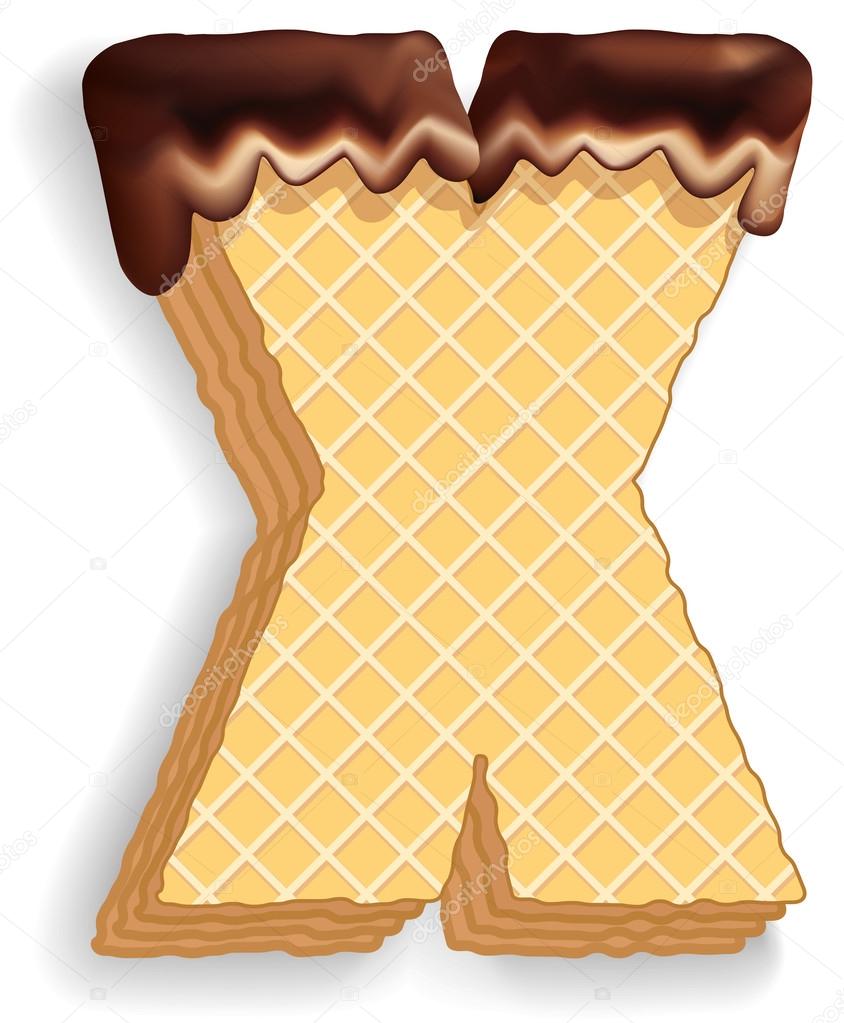 Letter X consisting of wafers with chocolate cream
