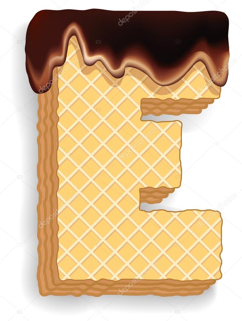 Letter E consisting of wafers with chocolate cream