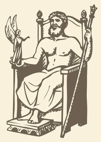 "Tujuh Keajaiban Dunia Kuno". Patung Zeus. - Stok Vektor