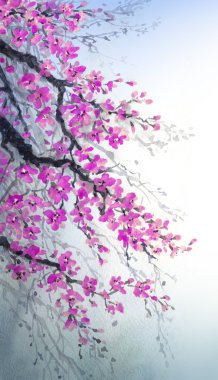 suluboya resim. çiçekleri ağacın
