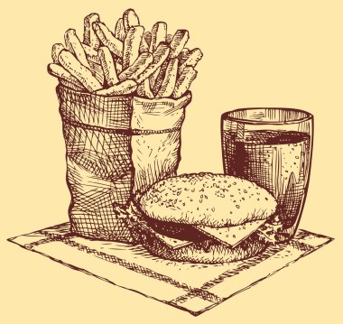 vektör fast food. patates kızartması, hamburger ve kola