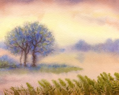 suluboya manzara. sisli sabah sakin göl