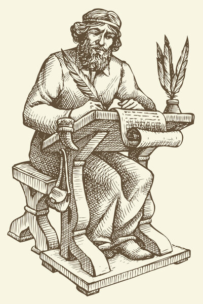 Vector line drawing of an ancient chronicler