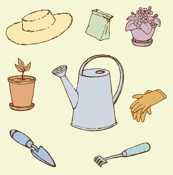 Vector bocetos utensilios de jardín — Archivo Imágenes Vectoriales