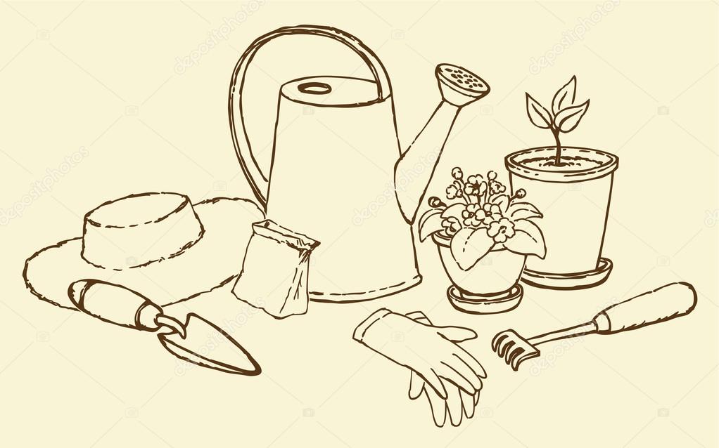 Vektorstillleben von Gartengeräten — Stockvektor © Marinka