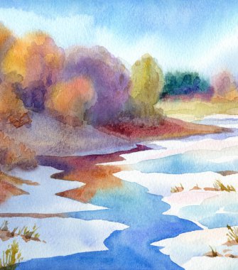 suluboya manzara. river Valley yakınındaki ormanda tezcan
