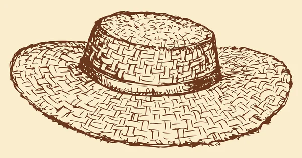 Dibujo de línea vectorial monocromo de un sombrero de paja — Archivo Imágenes Vectoriales