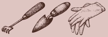 vektör çizimi. Bahçe eldiven, kürek ve komisyon