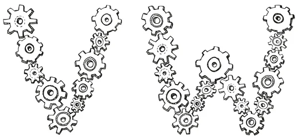 Vector alfabet van karikatuur brieven van spinnen versnellingen — Stockvector